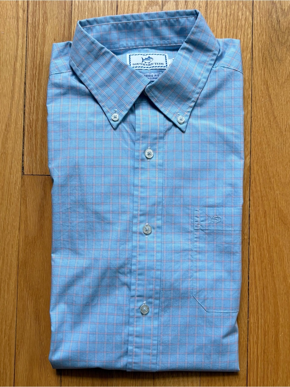 Southern Tide Men’s Long Sleeve Dress Shirt Classic Fit Medium Blue Red Plaid